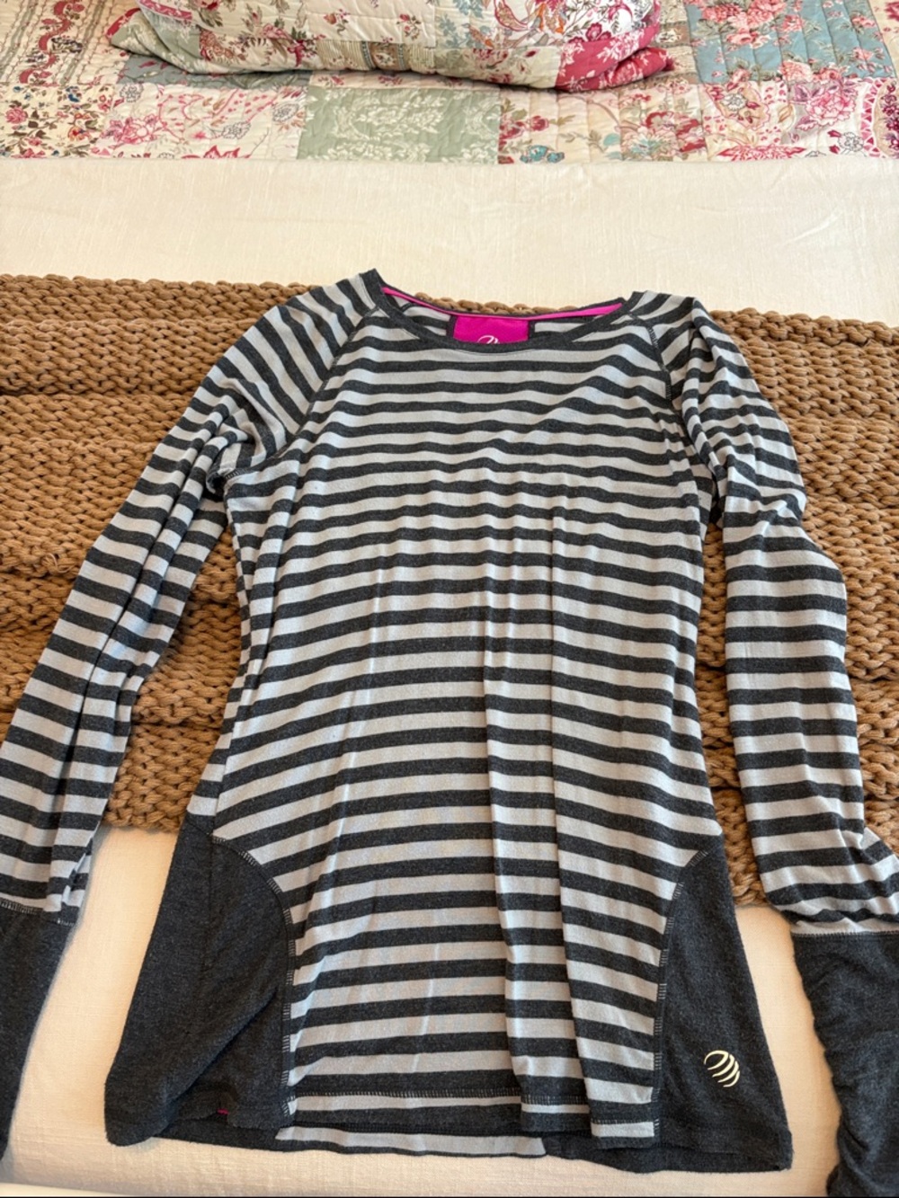 MPG Striped Long Sleeve Top with Hot Pink Panel